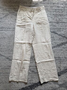 Light Beige Linen Wide-Leg Pants